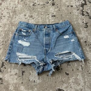 Levi's Distressed Light Blue Denim Jean Shorts